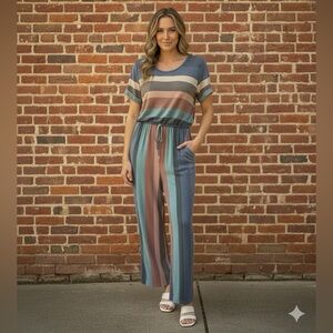 White Birch Multicolored Striped Jumpsuit with Pockets